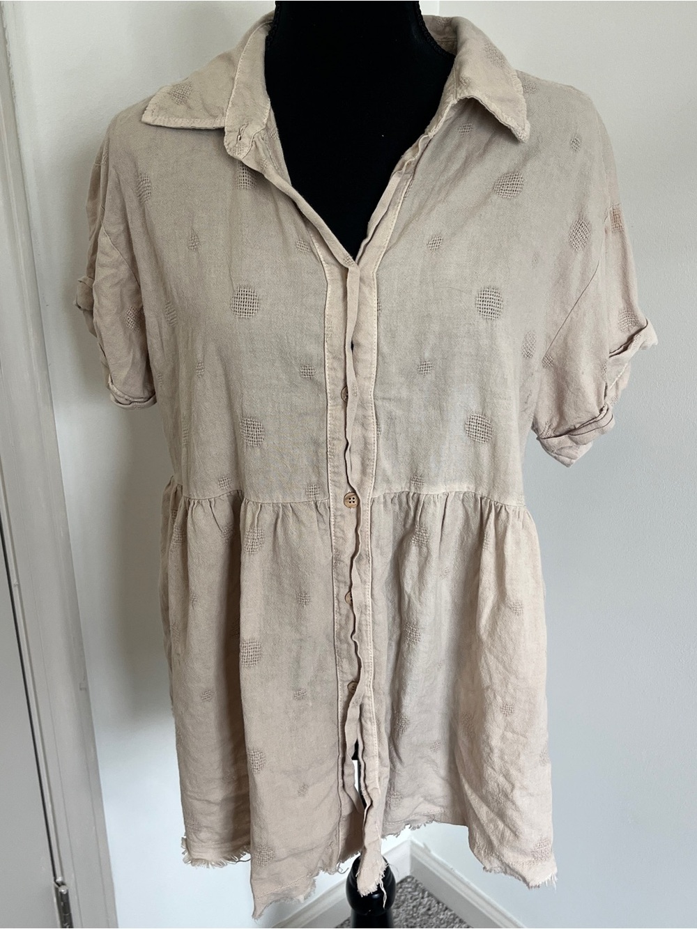 Amici by Baci Made in Italy 100% Cotton Gauze Button Front Shirt M Beige Boho